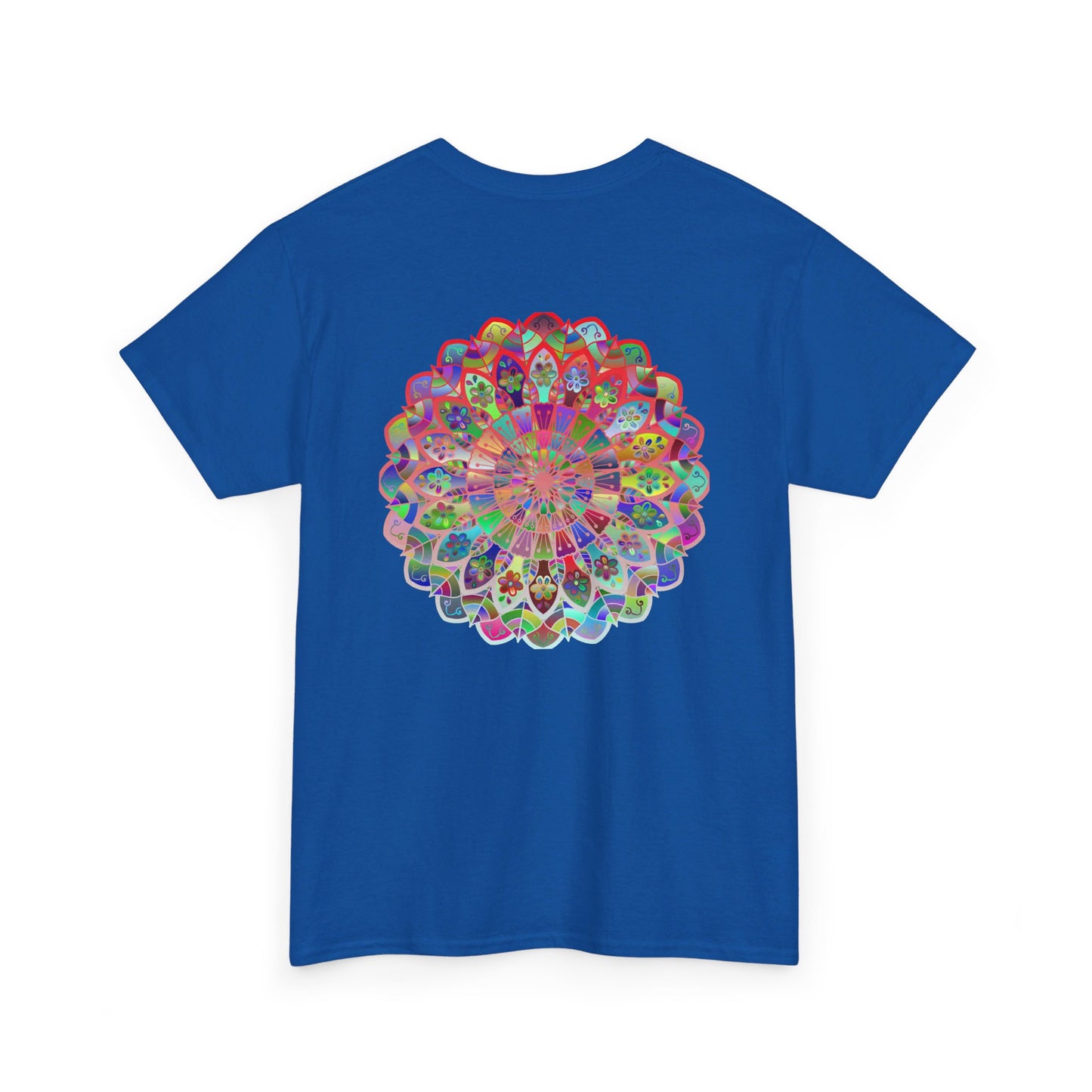 Colorful mandala art design on a soft, comfortable unisex cotton t-shirt for yoga and mindfulness practice