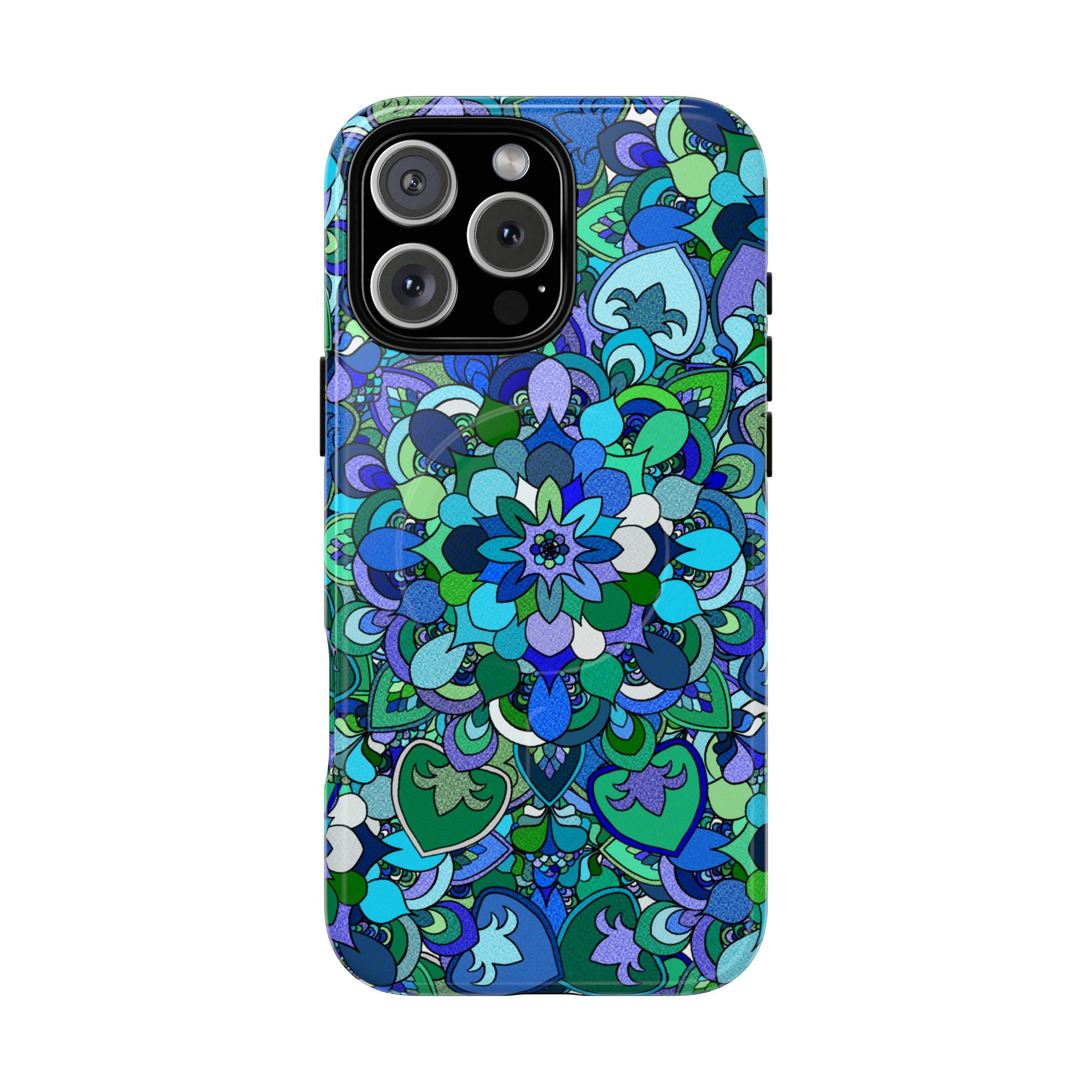 Floral Mandala Tough Magnetic Phone Case — Blue Green Pattern