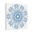 Handmade Mandala Art in Steel Blue, Matte Canvas, Stretched, 125 - Beautiful Mandala Design Wall Art