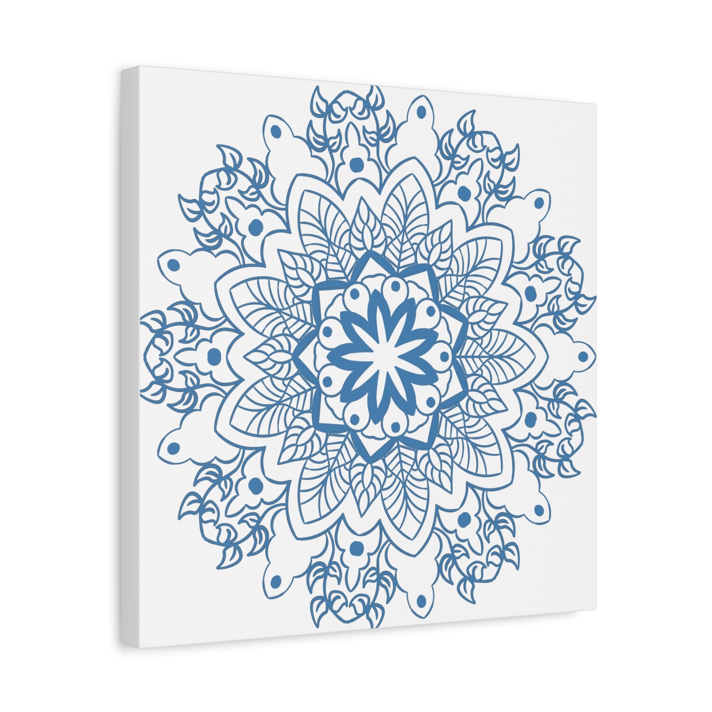 Handmade Mandala Art in Steel Blue, Matte Canvas, Stretched, 125 - Beautiful Mandala Design Wall Art