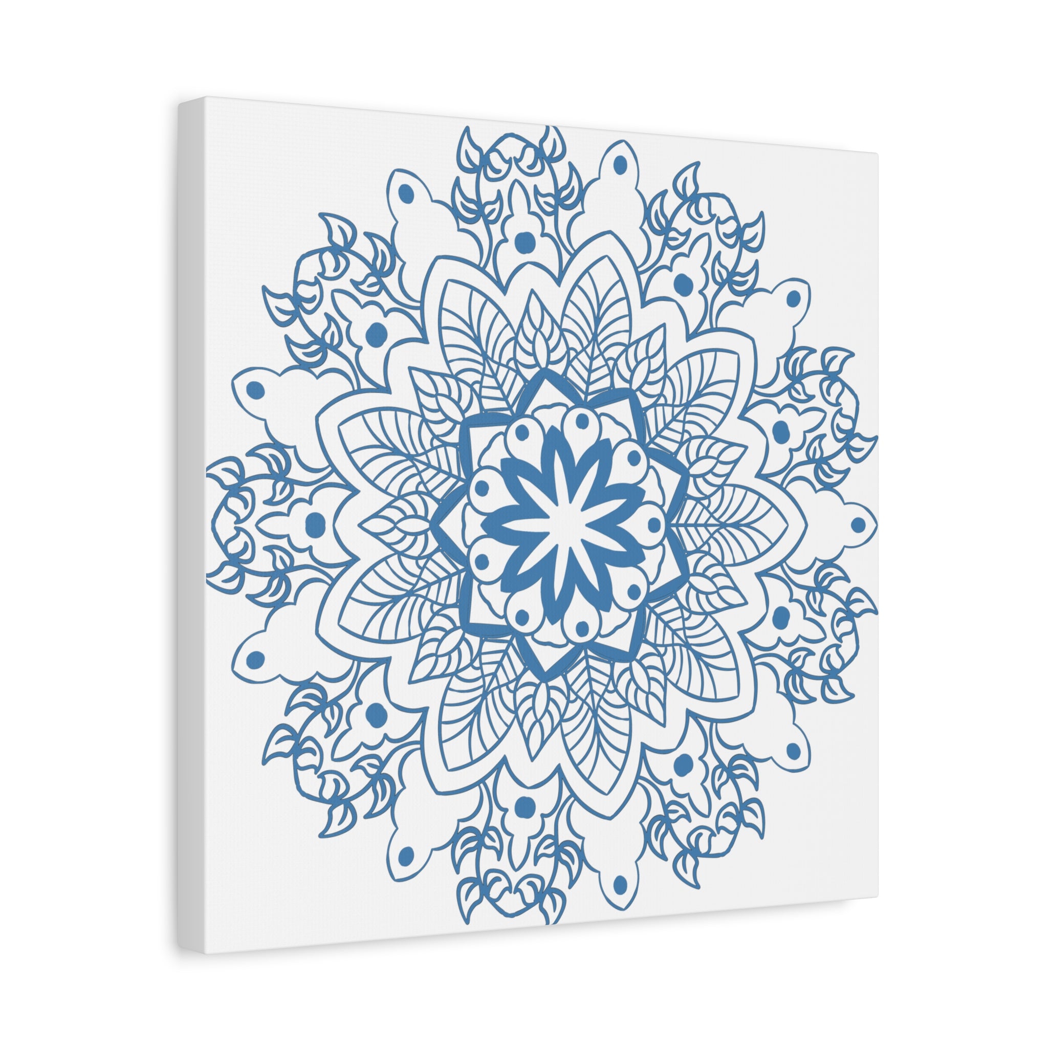 Handmade Mandala Art in Steel Blue, Matte Canvas, Stretched, 125 - Beautiful Mandala Design Wall Art