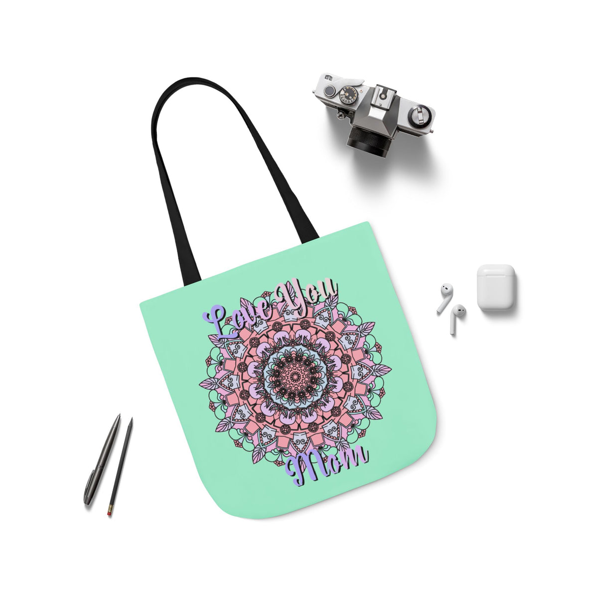 Mandala 'Love You Mom' Canvas Tote — Floral Mother's Day Gift Bag