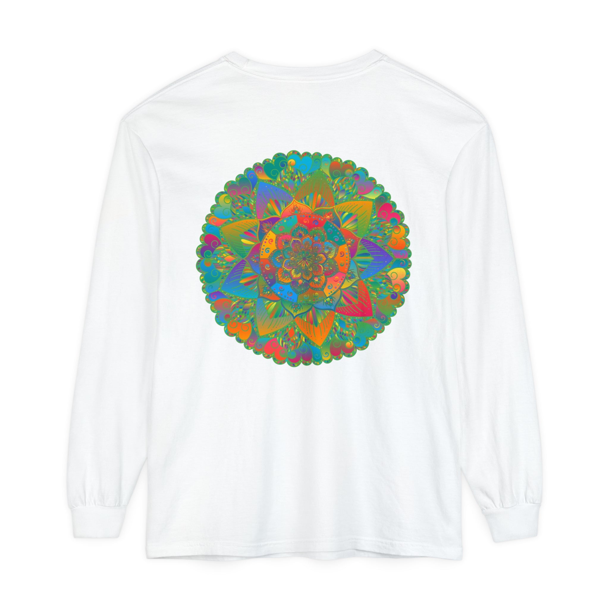 Colorful and intricate mandala design on unisex long sleeve t-shirt