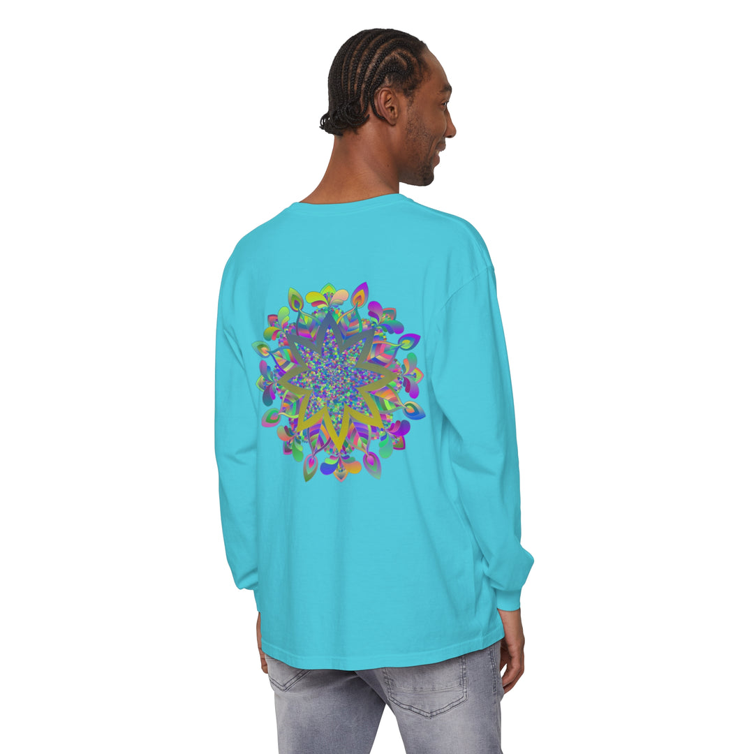 Vibrant and intricate mandala design long sleeve unisex t-shirt in various colors