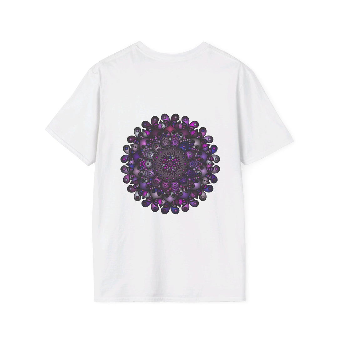 Colorful hand-drawn mandala art design on a softstyle t-shirt