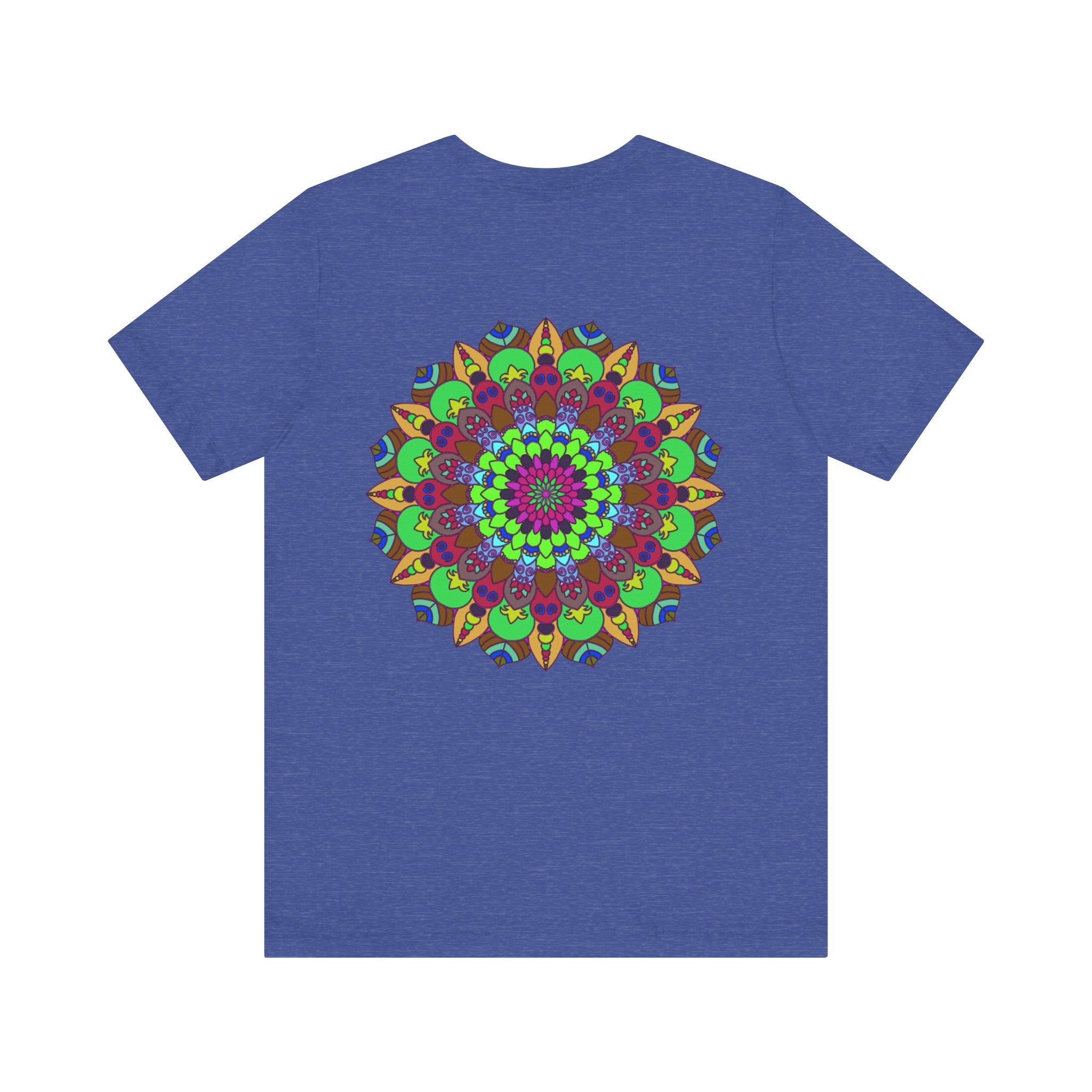 A beautiful and colorful mandala design t-shirt promoting peace and harmony