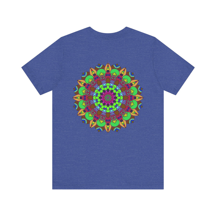 A beautiful and colorful mandala design t-shirt promoting peace and harmony