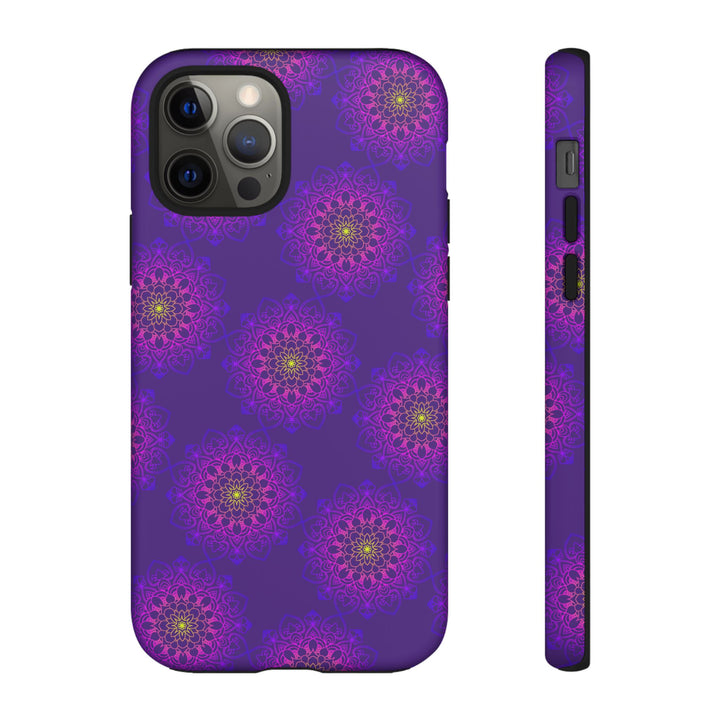Intricate Purple Floral iPhone Case with Bold Mandala Design