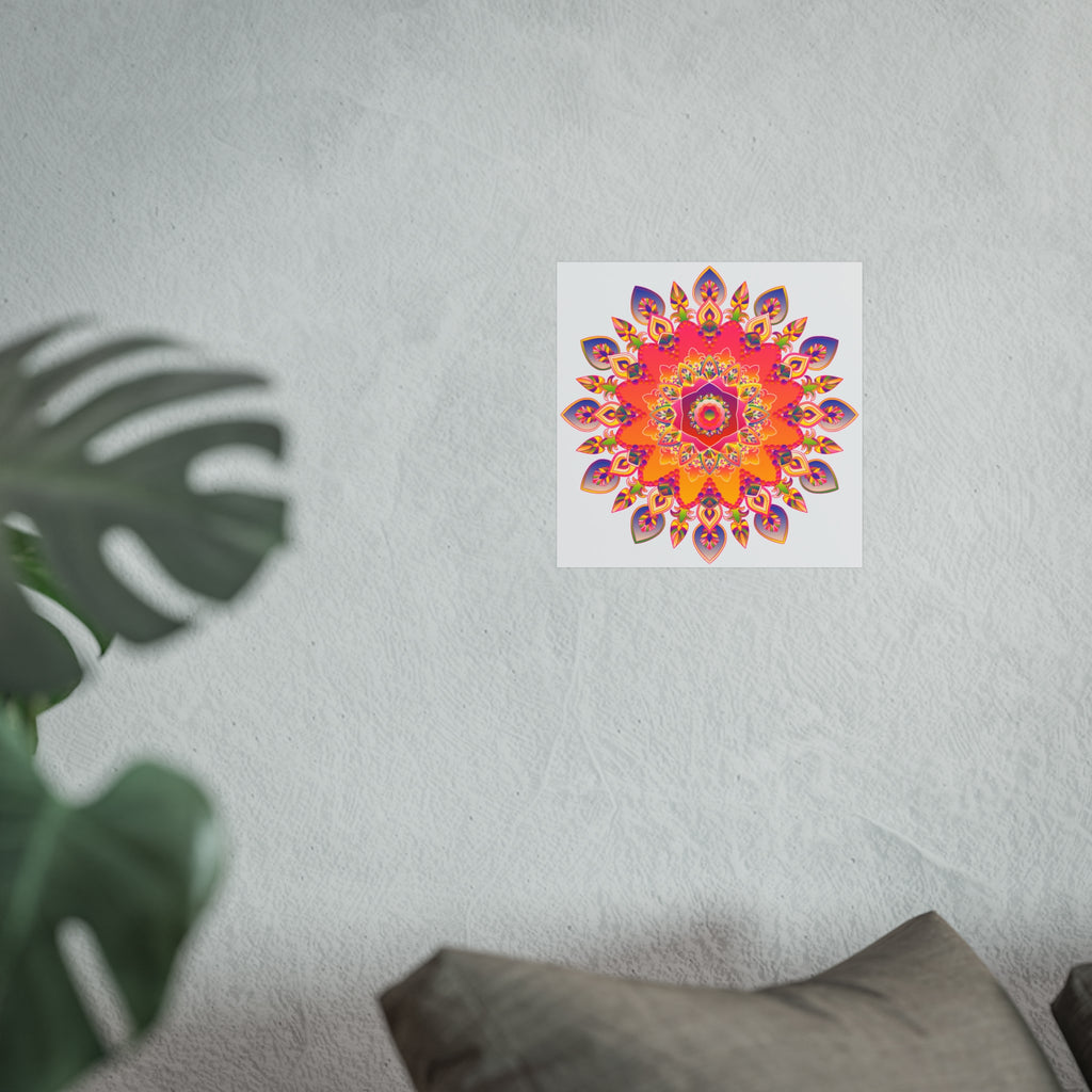 Vibrant Floral Mandala Fine Art Poster — Boho Wall Decor for Living Room & Meditation