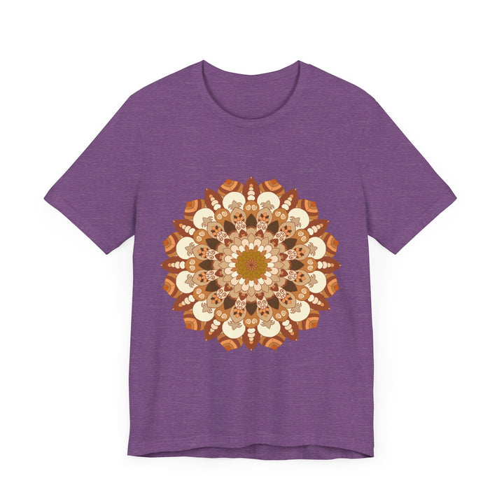 Brown and orange intricate mandala design tee shirt, perfect for bohemian style lovers