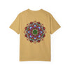 Unisex mandala t-shirt made with 100% ring-spun cotton, featuring hand-drawn mandala art and garment-dyed for extra comfort