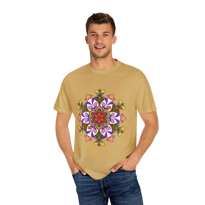 Unisex Mandala T-Shirt made from 100% Ring-Spun Cotton and hand-drawn Mandala Art, garment-dyed for extra comfort