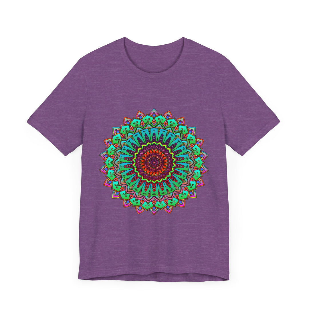 A vibrant mandala tee featuring colorful and spiritual art design