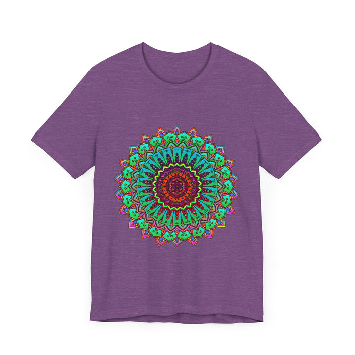 A vibrant mandala tee featuring colorful and spiritual art design