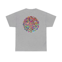 Mandala art design on black unisex heavy cotton T-shirt for yoga and mindfulness practice