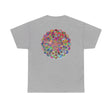Mandala art design on black unisex heavy cotton T-shirt for yoga and mindfulness practice