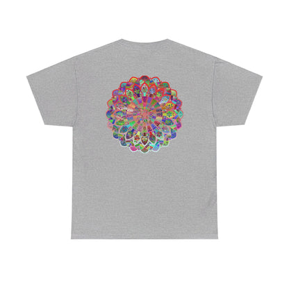 Mandala art design on black unisex heavy cotton T-shirt for yoga and mindfulness practice