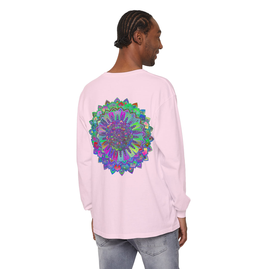 Colorful and intricate mandala design on a long sleeve t-shirt