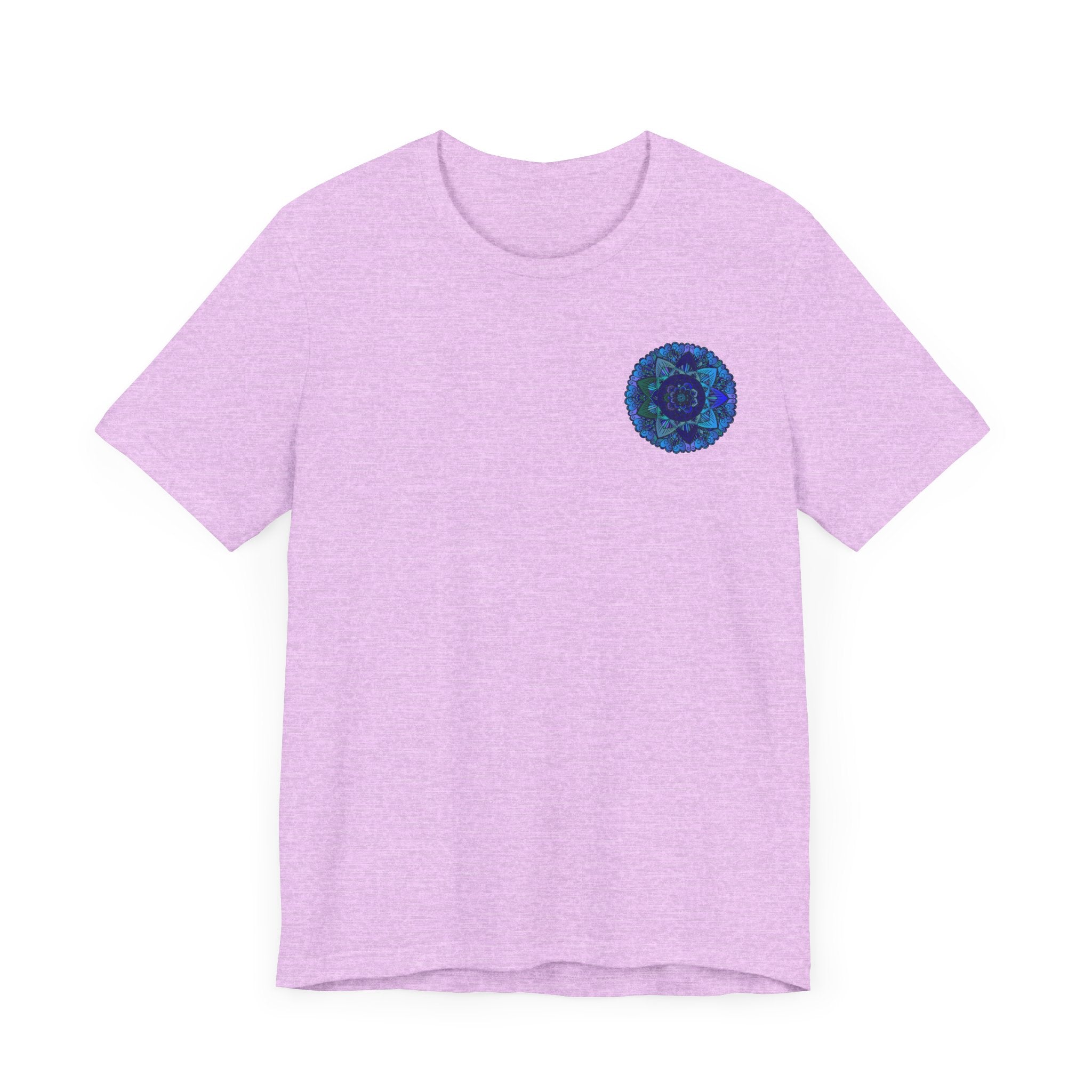 Beautiful blue mandala t-shirt featuring intricate design for spiritual peace and harmony, perfect for yoga and meditation enthusiasts