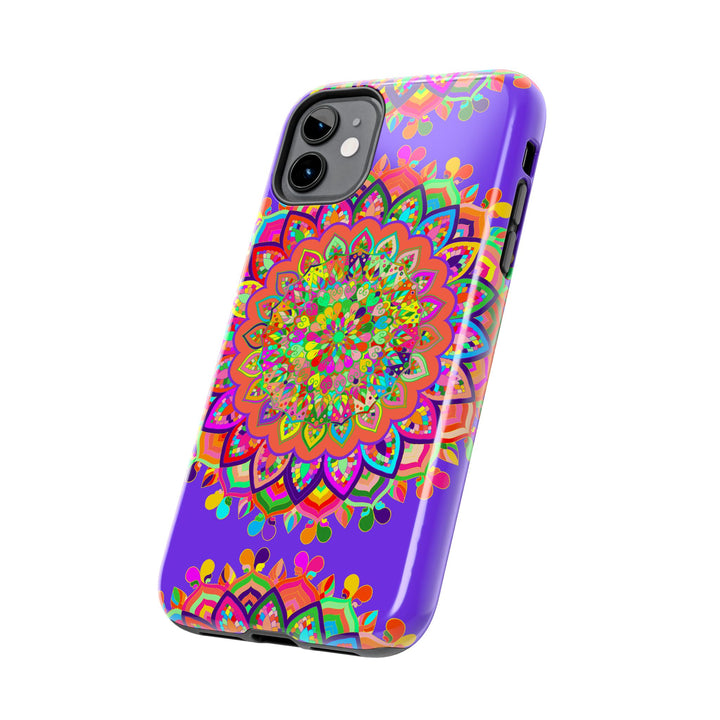 Hand drawn purple Mandala Art Phone Case with intricate design and vibrant colors