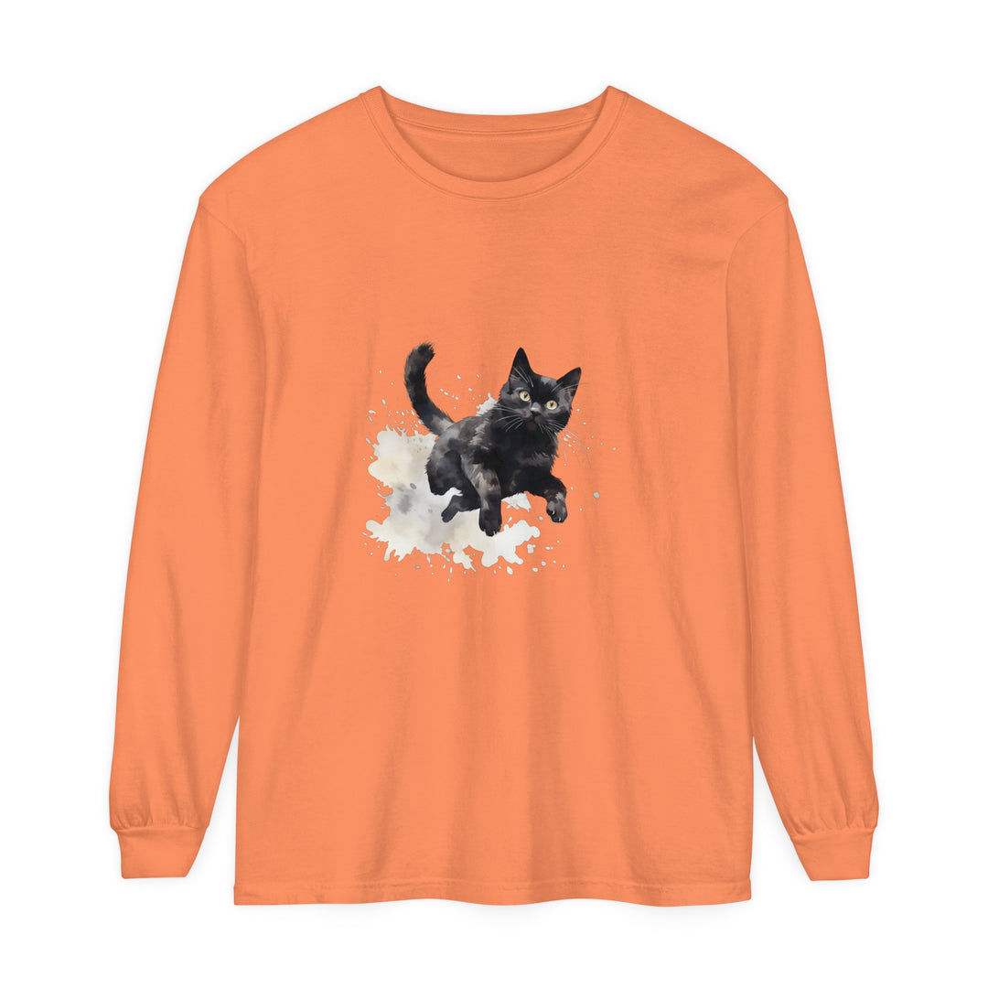 Black Cat Watercolor Splash T-Shirt featuring a vibrant and playful feline design