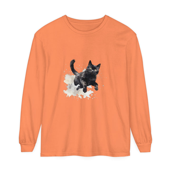 Black Cat Watercolor Splash T-Shirt featuring a vibrant and playful feline design