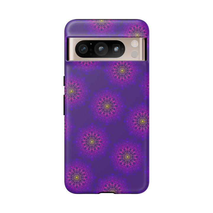 Intricate Purple Floral iPhone Case with Bold Mandala Design