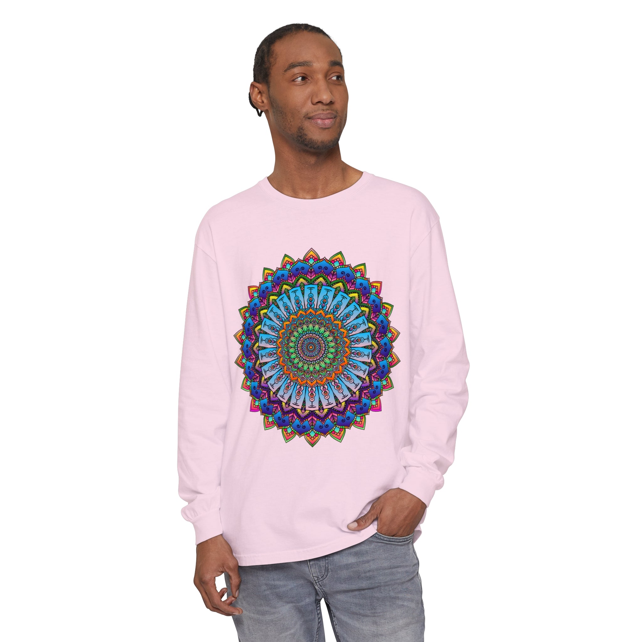 Colorful and intricate mandala design long sleeve t-shirt for men and women