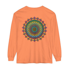 Intricate Mandala Unisex Long Sleeve T-Shirt in vibrant colors and intricate design