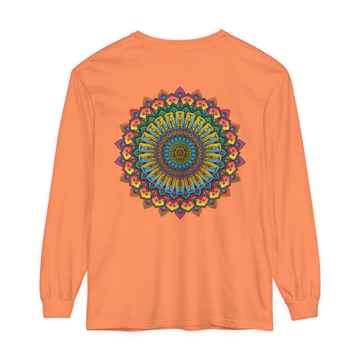 Intricate Mandala Unisex Long Sleeve T-Shirt in vibrant colors and intricate design