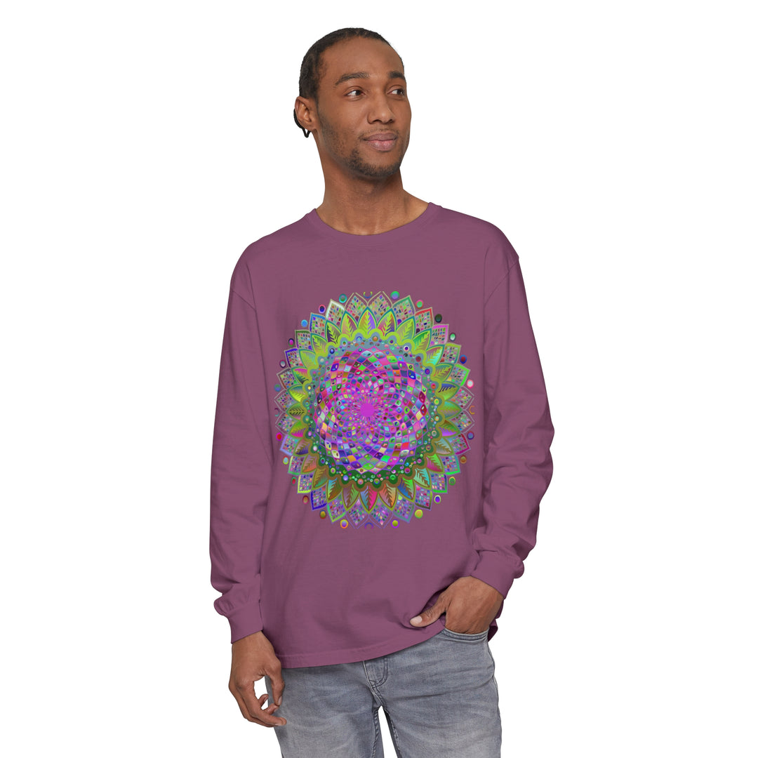 Colorful and intricate mandala design long sleeve t-shirt for both men and women