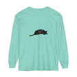 Black cat curled up sleeping on a comfy unisex long sleeve t-shirt