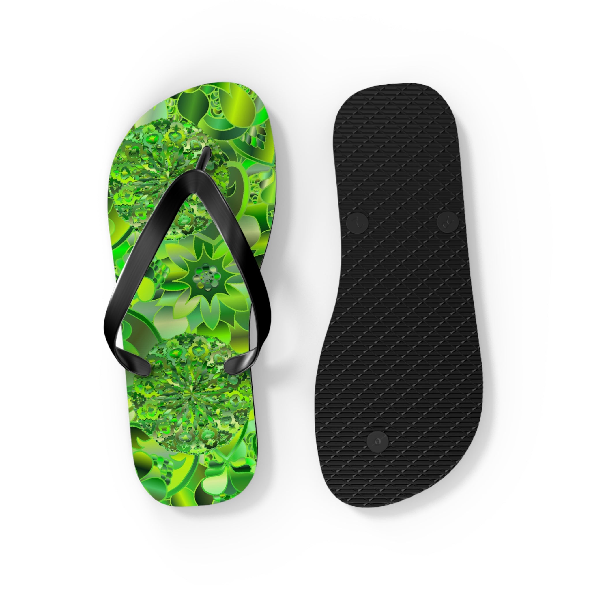 Green Kaleidoscope Flip Flops – Tropical Floral Beach Sandals