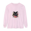 Beautiful black cat floral watercolor long sleeve t-shirt on white background