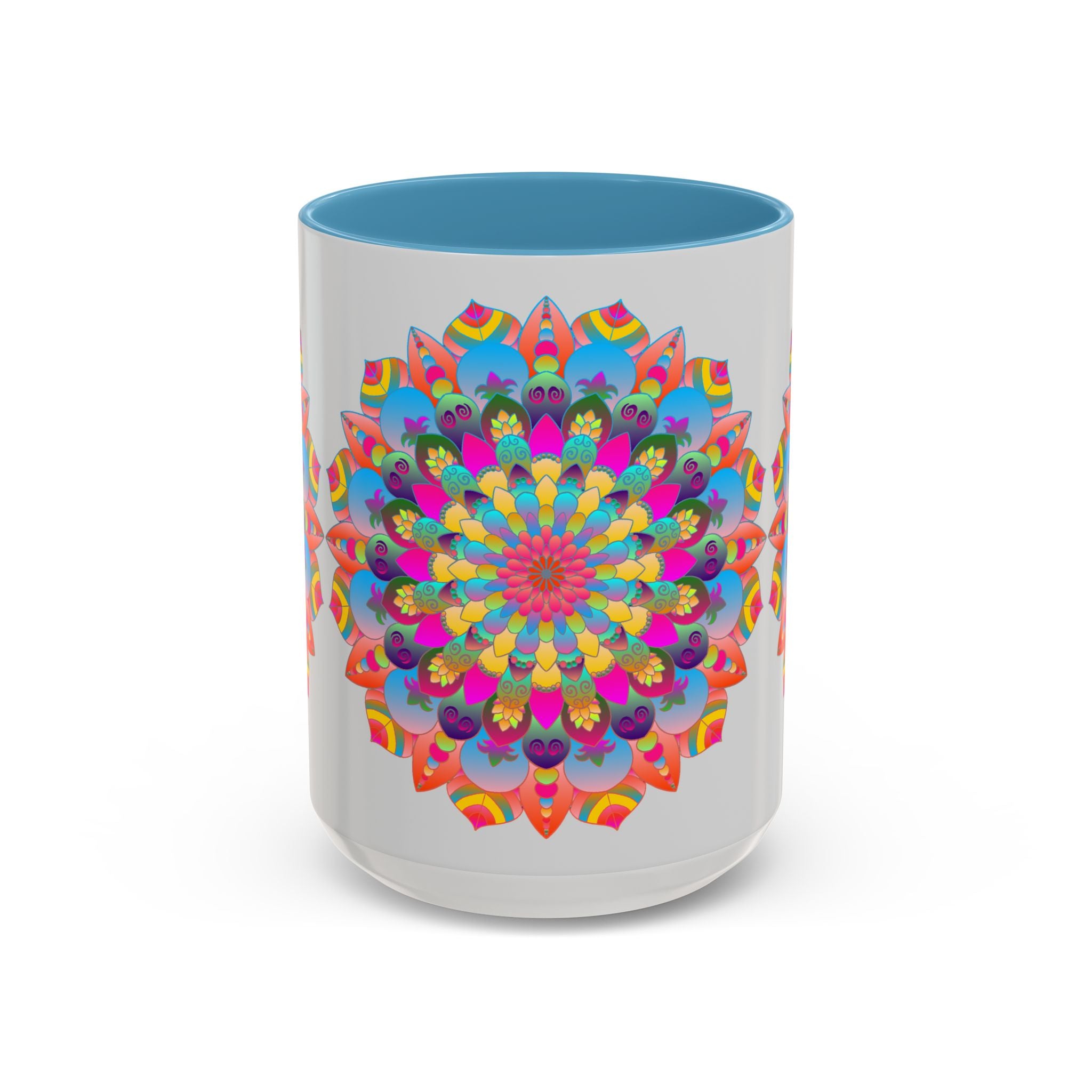 Colorful and intricate mandala art design on ceramic mug for unique coffee experience