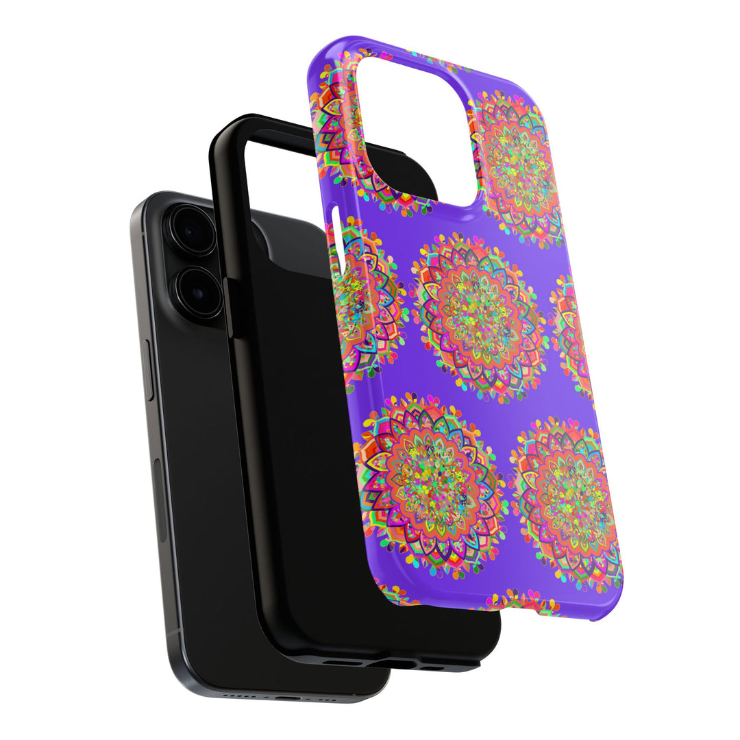 Hand drawn small purple mandala art phone case with intricate design for iPhone X and XS