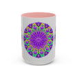 Beautiful purple mandala design on a grey ceramic mug - perfect for enjoying your favorite hot beverages in style