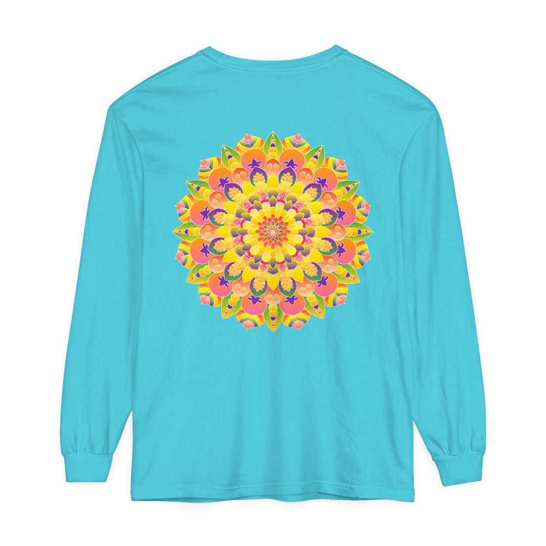 Vibrant Mandala Unisex Long Sleeve T-Shirt featuring intricate, colorful design perfect for both men and women