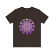 A black tee with a detailed and intricate floral mandala design