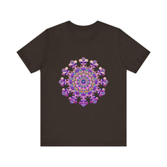 A black tee with a detailed and intricate floral mandala design