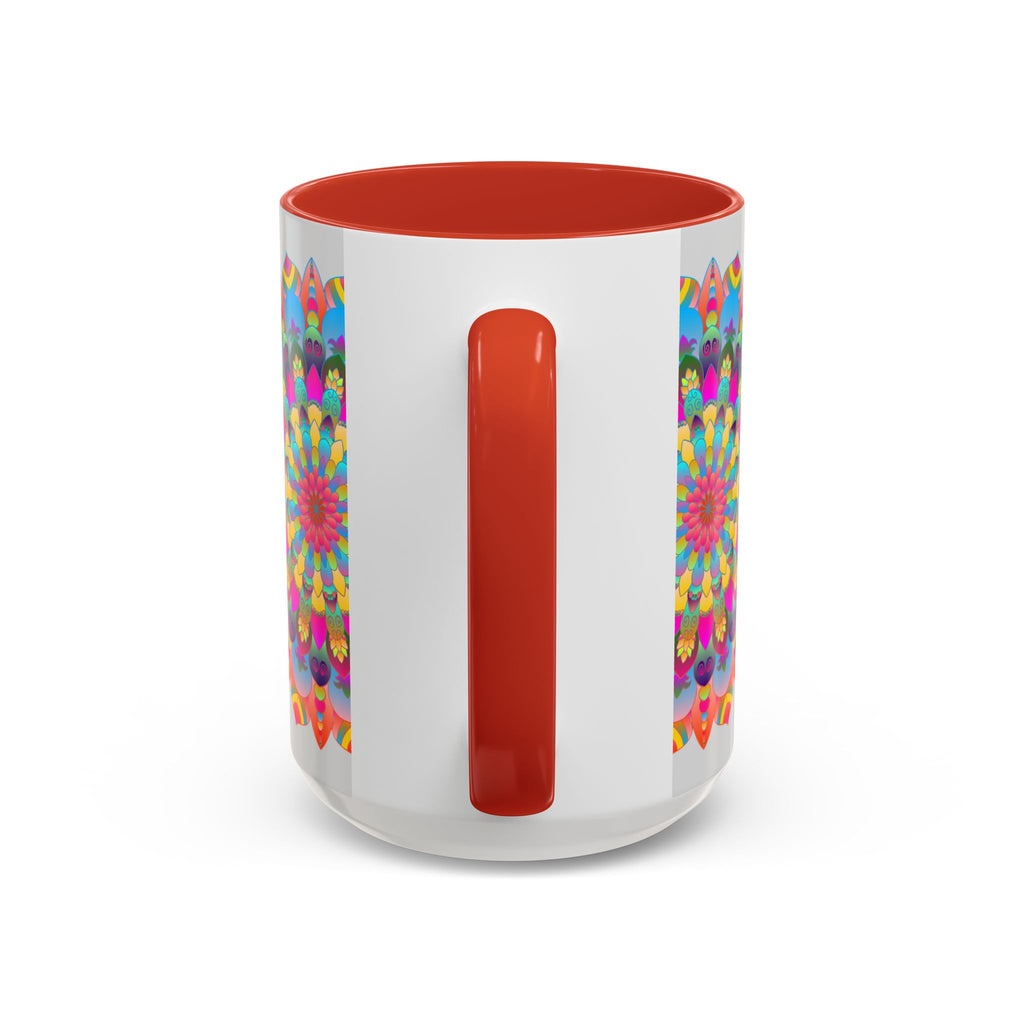 Vibrant and colorful mandala art mug with circular design