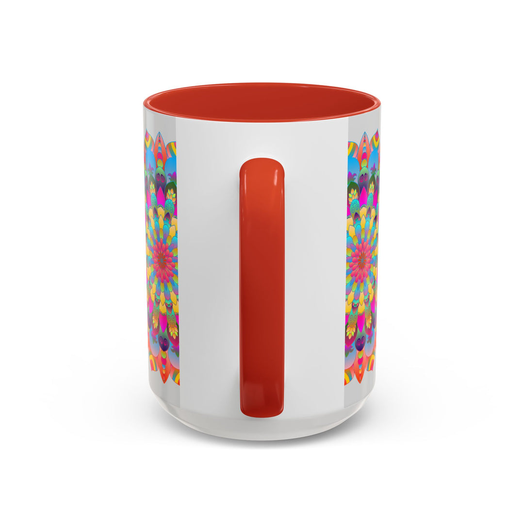 Vibrant and colorful mandala art mug with circular design