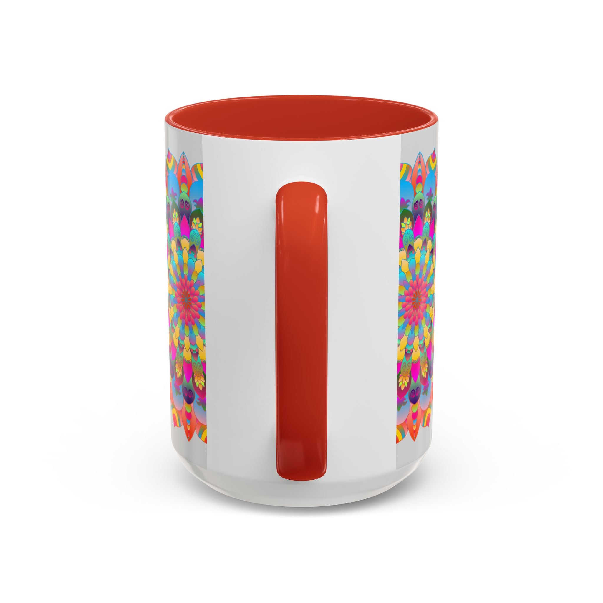 Vibrant and colorful mandala art mug with circular design