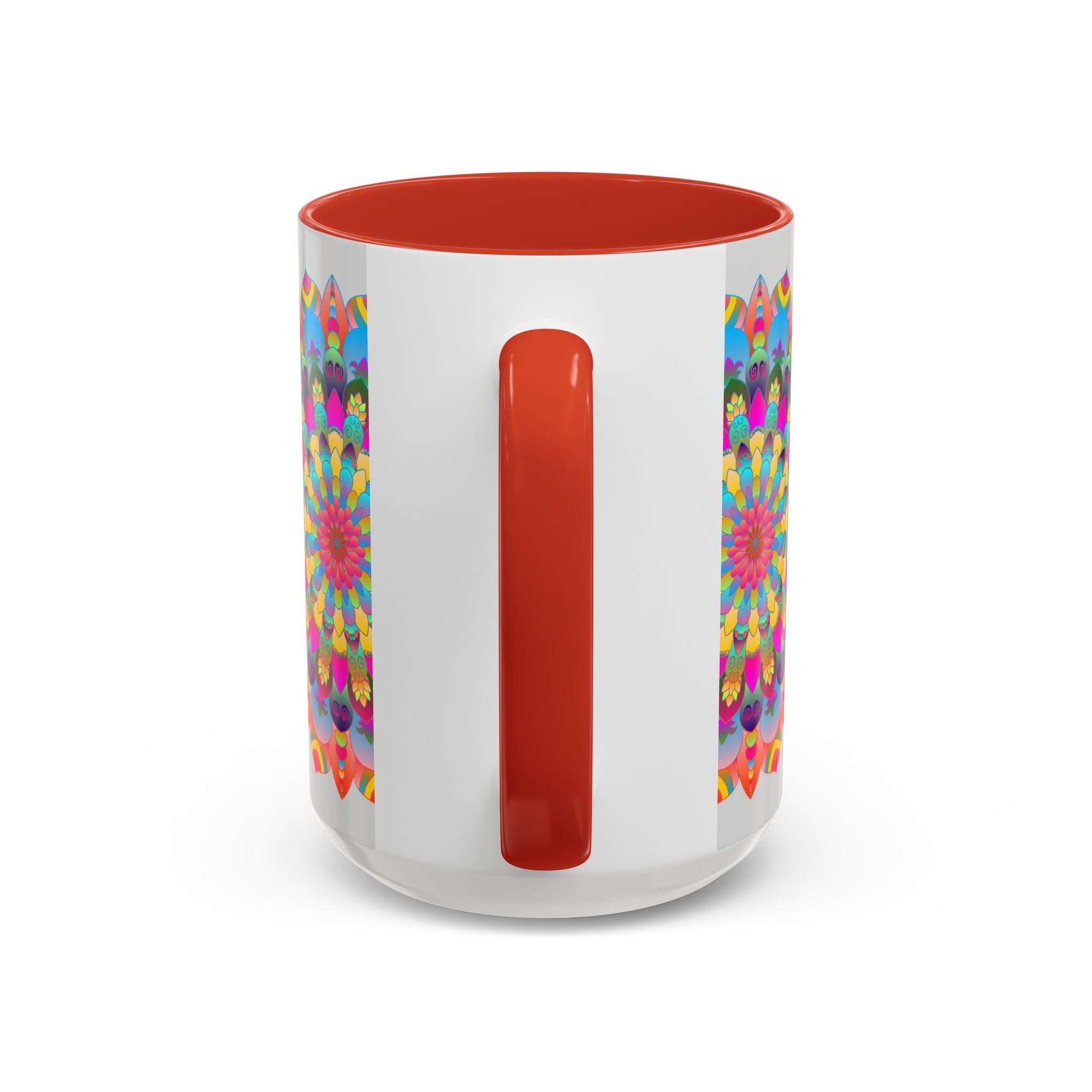 Vibrant and colorful mandala art mug with circular design