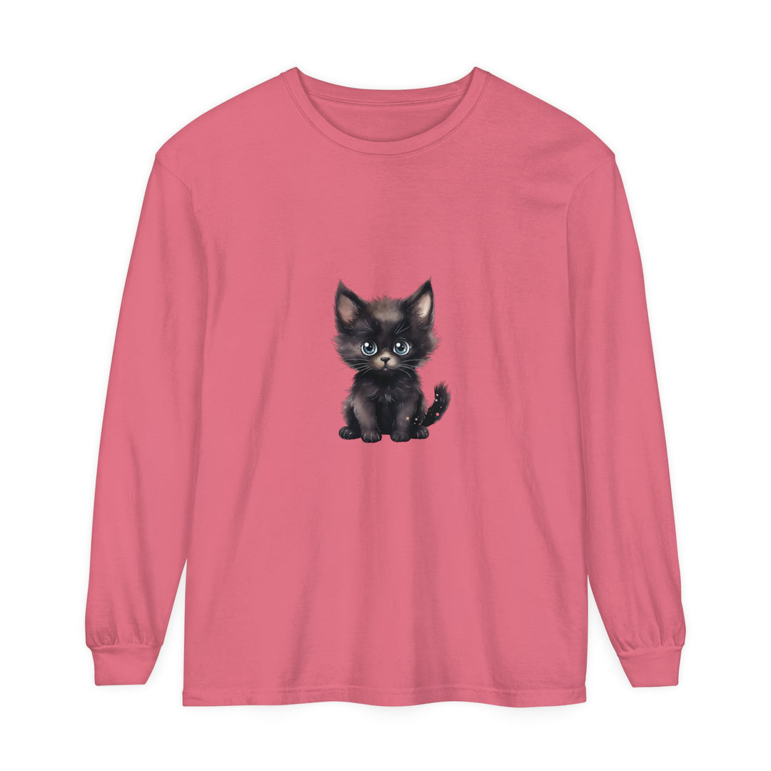 Cute Kitten with Blue Eyes Long Sleeve T-Shirt Alt Text 2