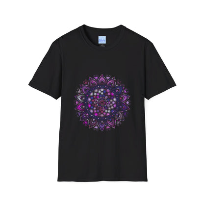 Softstyle unisex t-shirt featuring a hand-drawn purple mandala art design