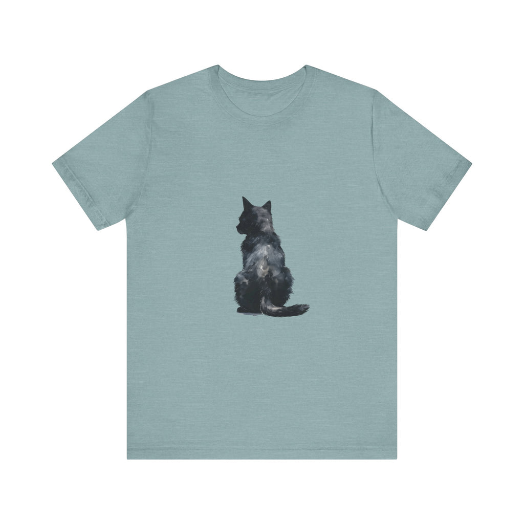 Black Cat Watercolor T-Shirt - Mystical Design: A stylish and artistic tee featuring a stunning watercolor depiction of a black cat, perfect for any cat lover or fan of mystical designs