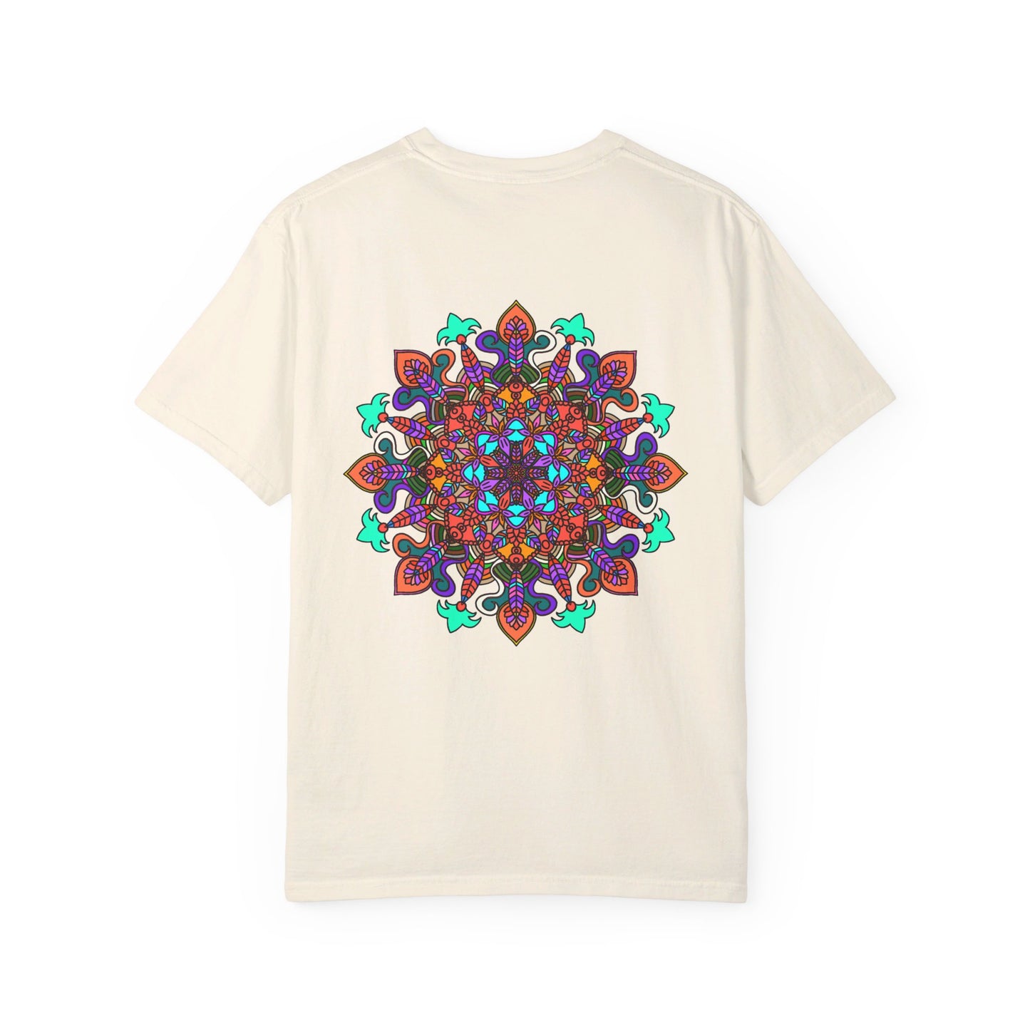 Unisex Mandala T-Shirt made from 100% Ring-Spun Cotton, featuring Hand-Drawn Mandala Art and Garment-Dyed for Extra Comfort