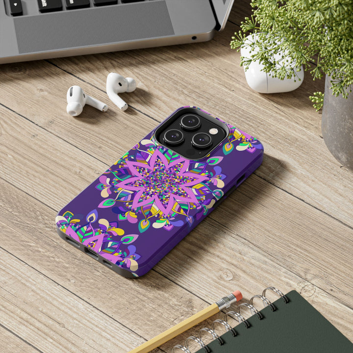 Hand-drawn purple mandala art phone case designed for iPhone X/XS