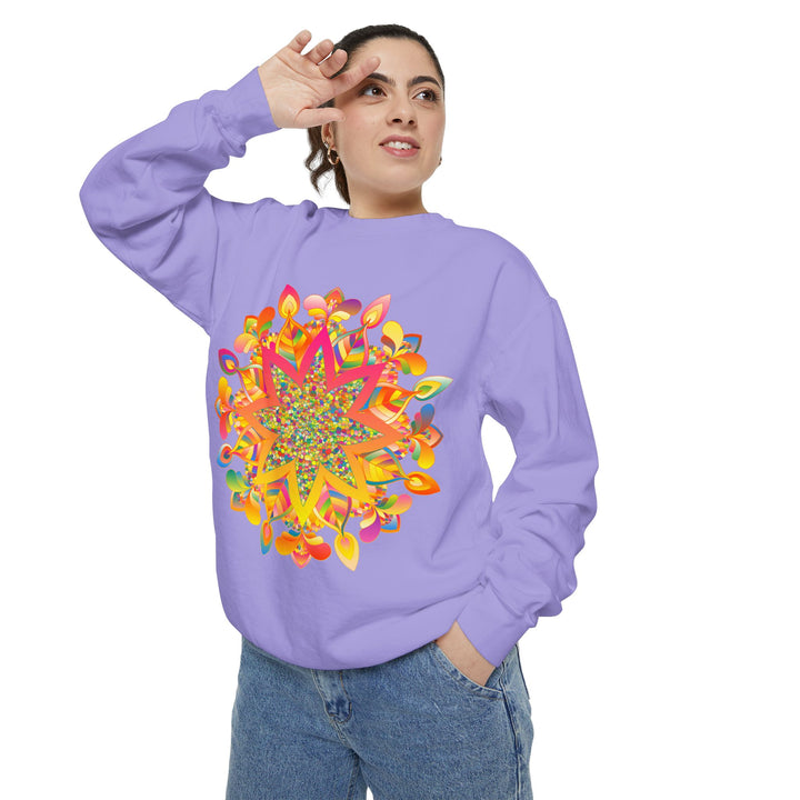 Colorful Mandala Sweatshirt with intricate design, perfect for yoga and meditation